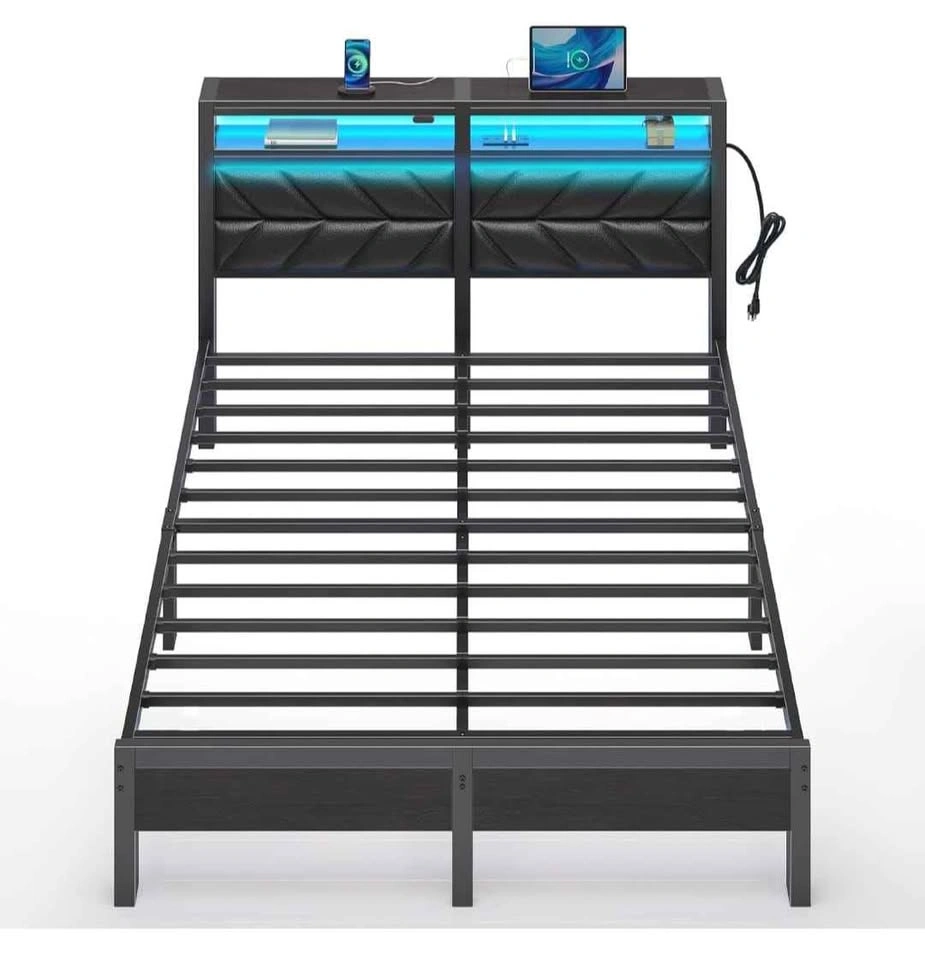 King LED Bed Frame with Charging Station & Storage - Brand New - photo 2