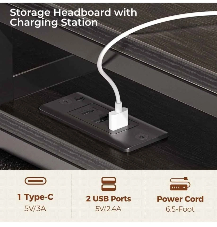 King LED Bed Frame with Charging Station & Storage - Brand New - photo 5