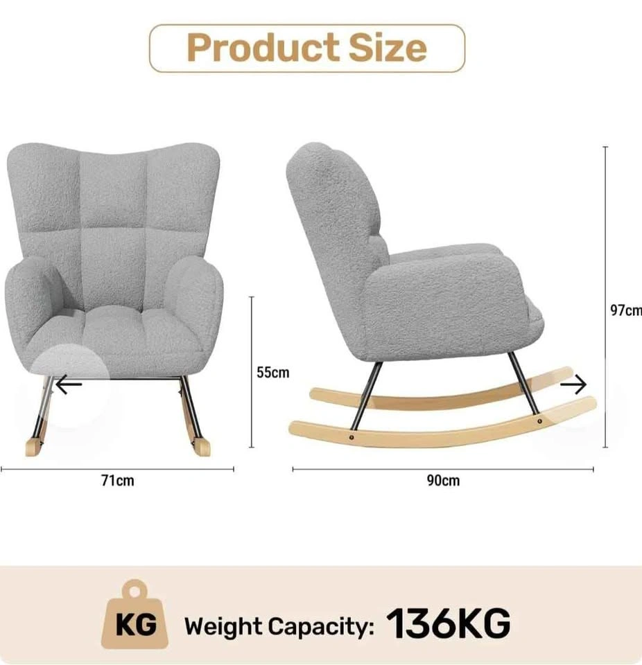 Upholstered Rocking Chair High Back 136kg Capacity - photo 3