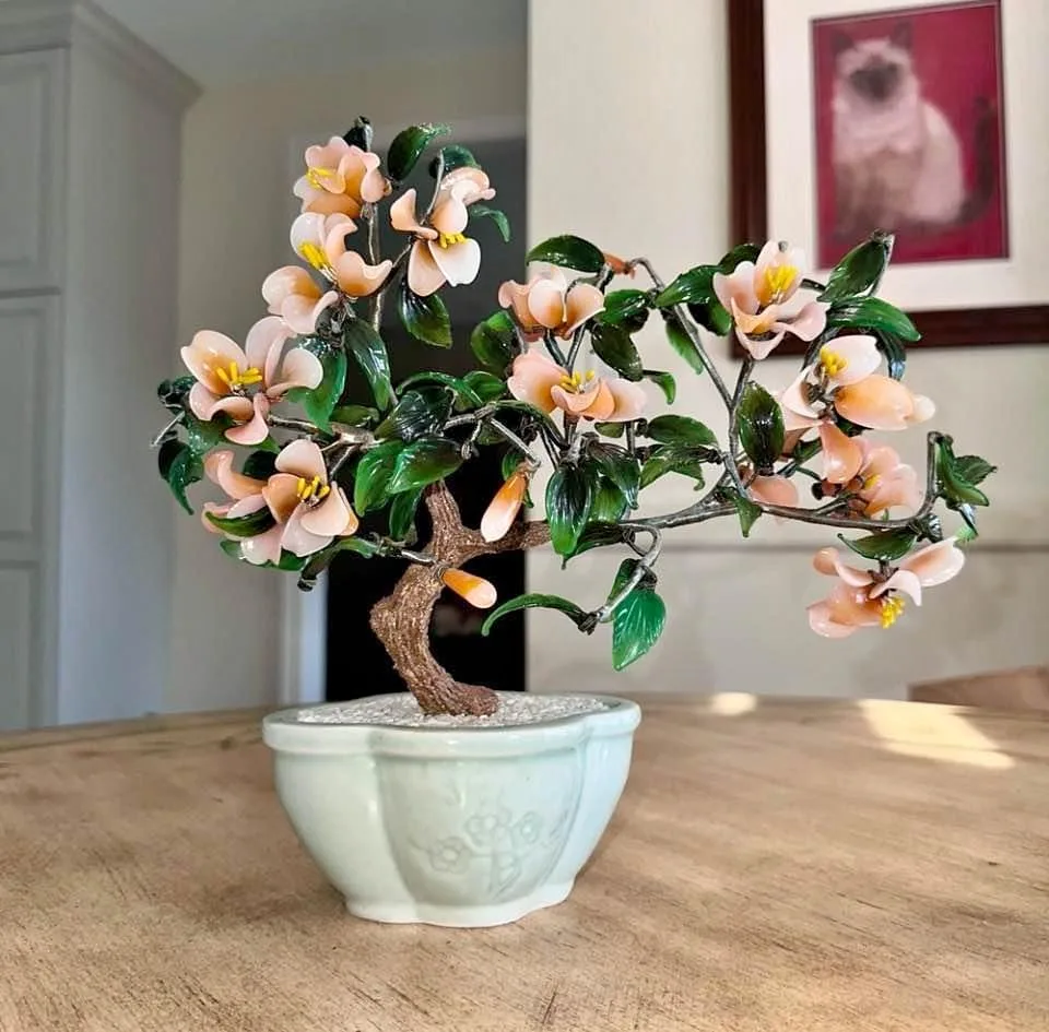 Vintage Glass Jade Bonsai Tree 12” Tall thumbnail