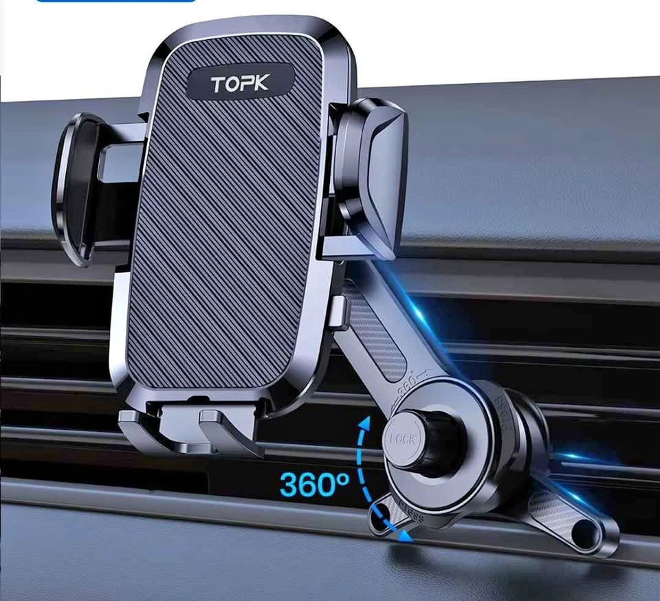 Car Phone Mount Holder, 3-Point Support 360° Rotating Arm
