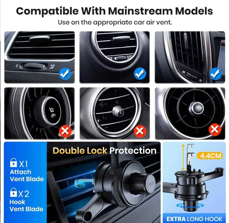 Car Phone Mount Holder, 3-Point Support 360° Rotating Arm - photo 2