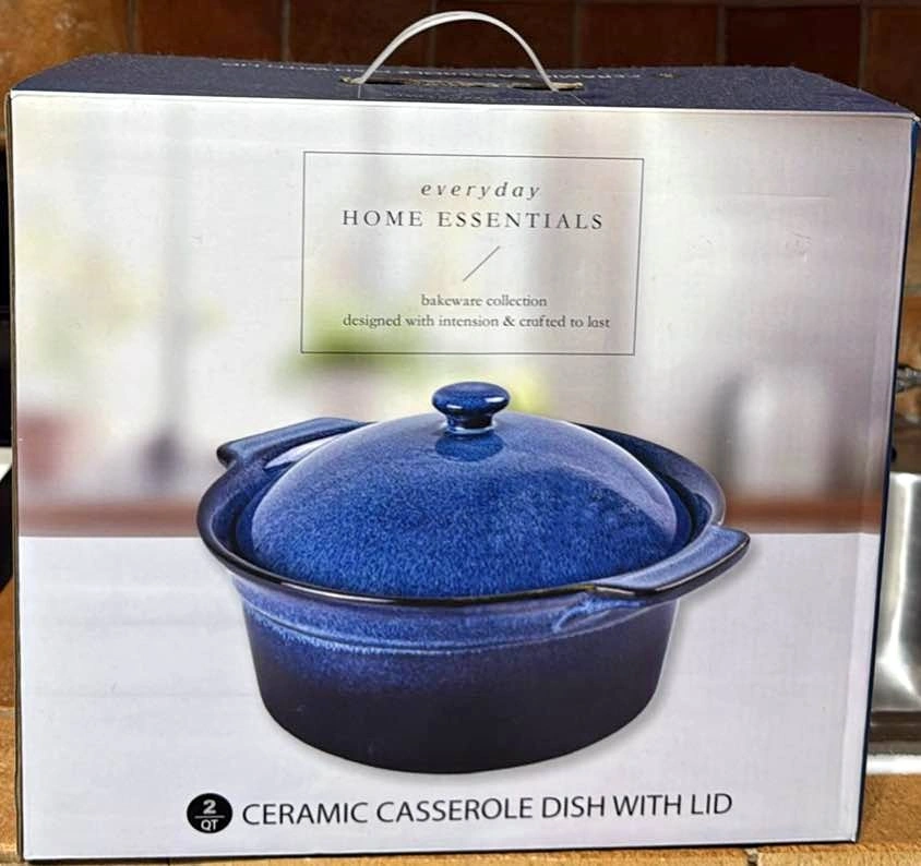 everyday HOME ESSENTIALS Blue Ceramic Casserole Dish with Lid 2