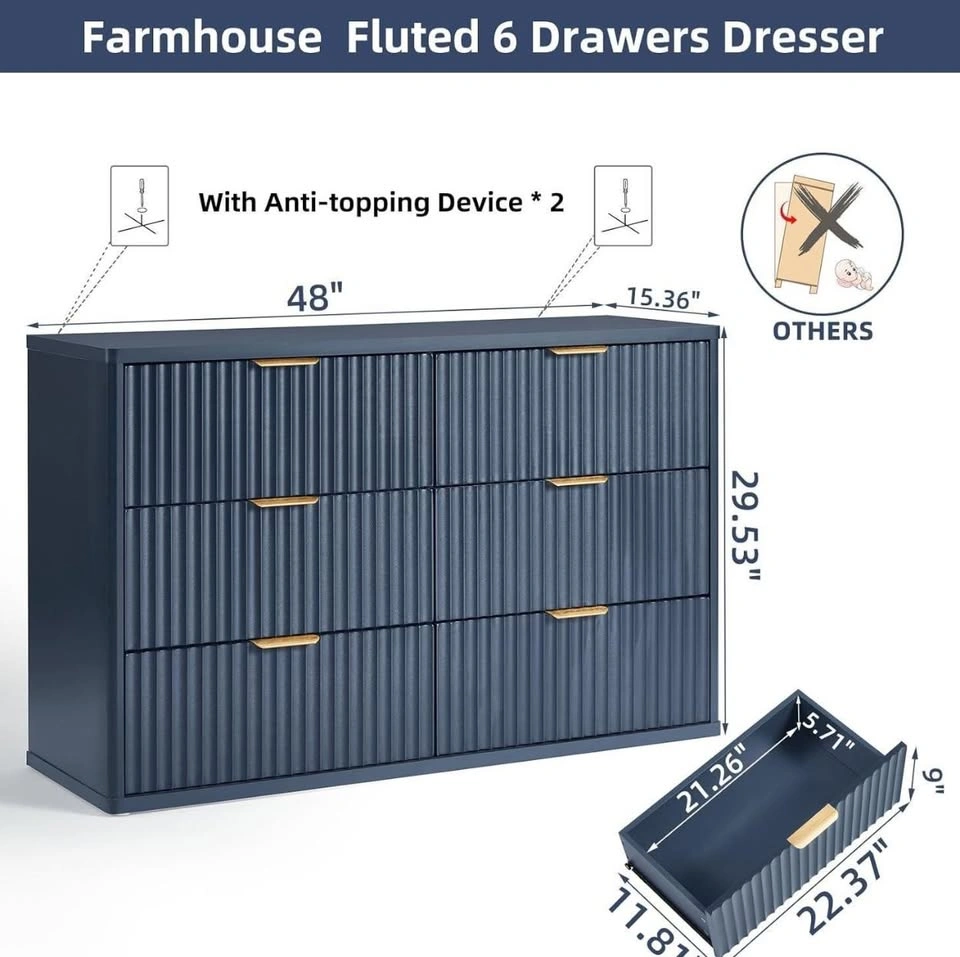 NEW-Fluted 6 Drawers Dresser for Bedroom - photo 2