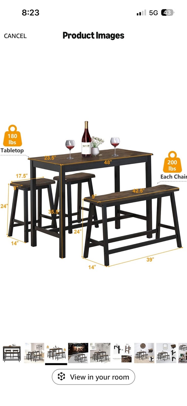 Counter Height Dining Table Set with Bench and Stools - photo 2