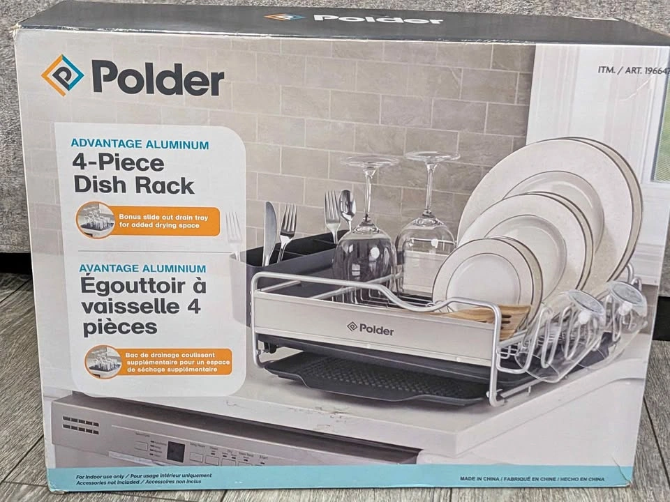 Polder Advantage Aluminum 4-Piece Dish Rack New in Box