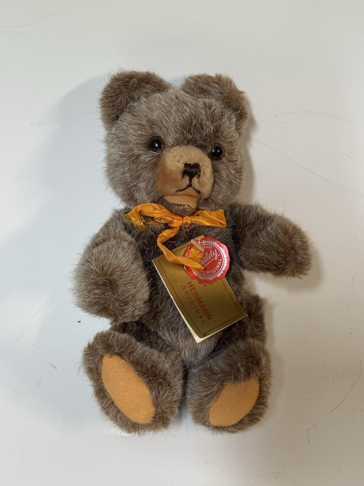 Hermann Teddy Original Handmade Brown/Beige Plush Bear w/ Bow an