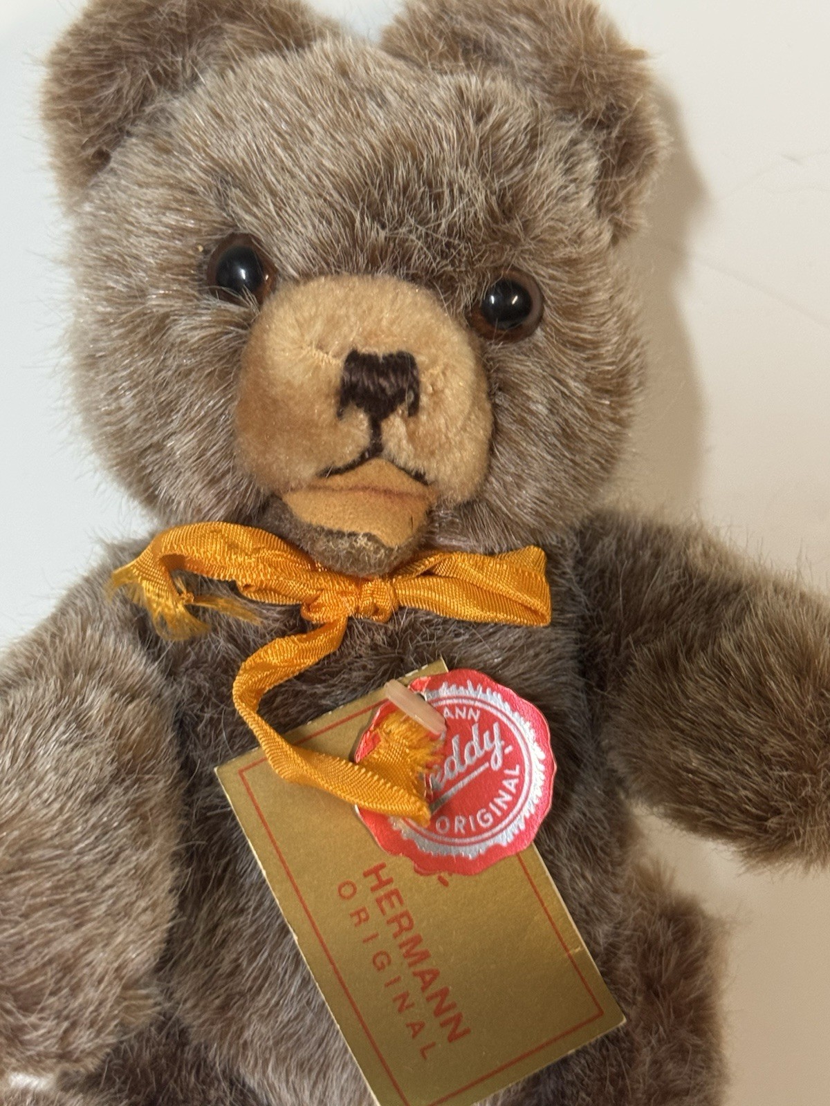 Hermann Teddy Original Handmade Brown/Beige Plush Bear w/ Bow an - photo 3