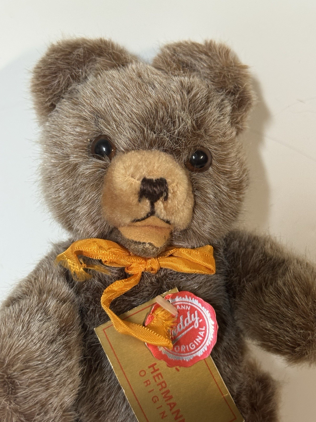 Hermann Teddy Original Handmade Brown/Beige Plush Bear w/ Bow an - photo 4
