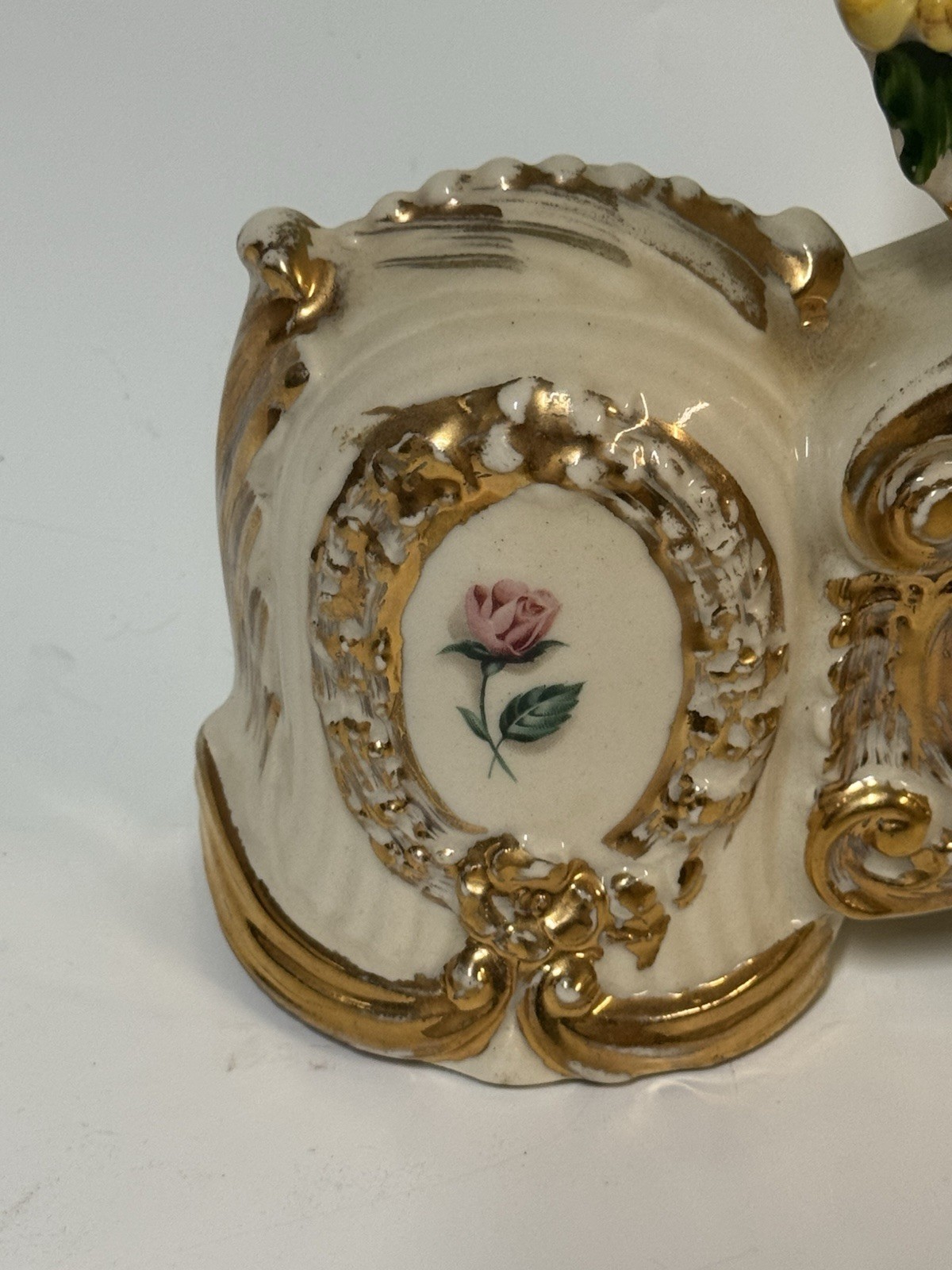Ceramic Floral Mantel Clock, Ivory/Gold Accents, Analog Roman Nu - photo 3