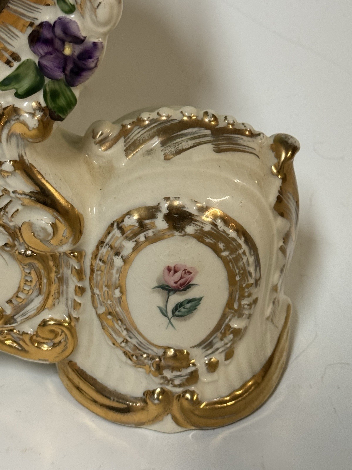 Ceramic Floral Mantel Clock, Ivory/Gold Accents, Analog Roman Nu - photo 4