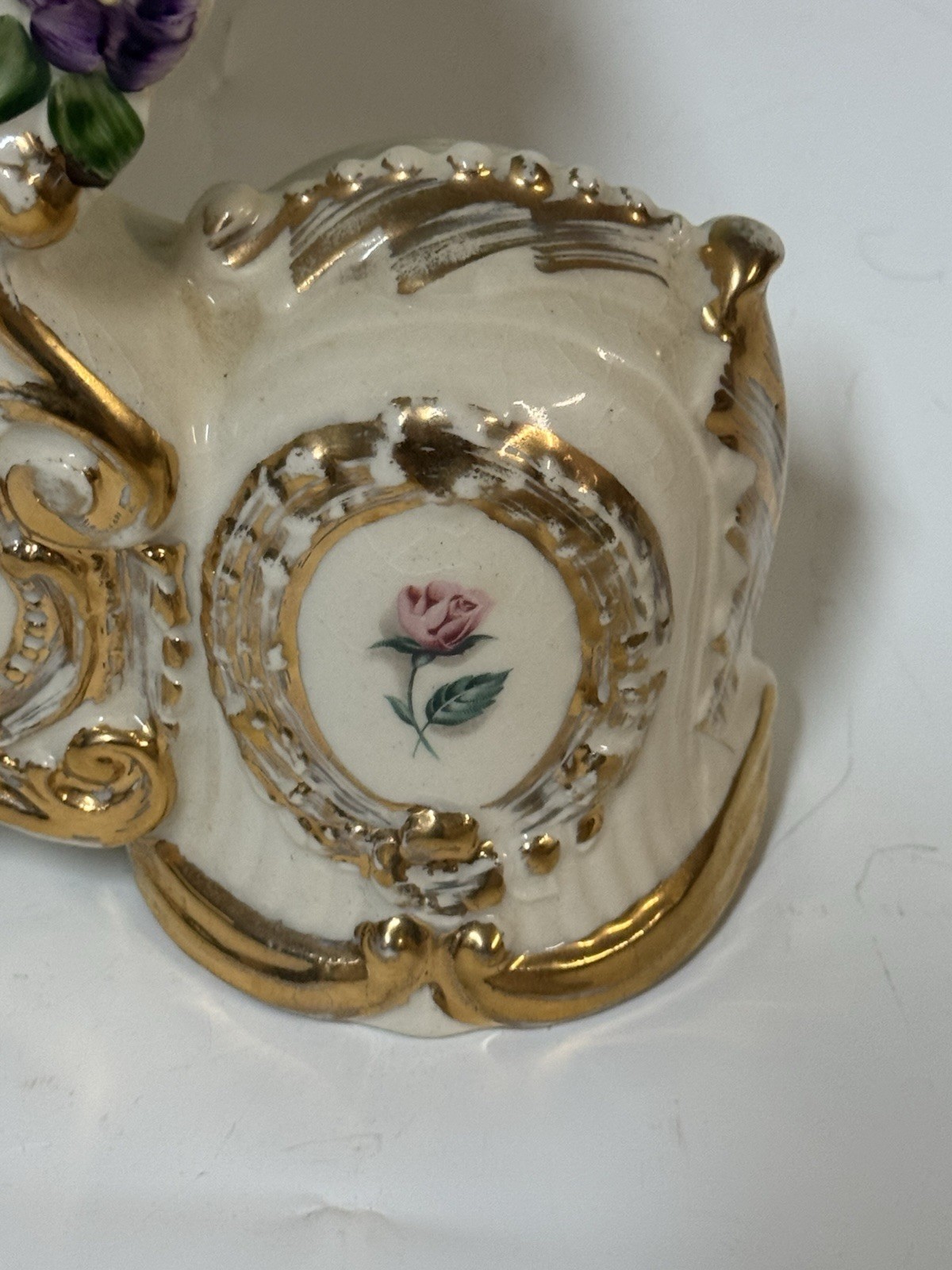 Ceramic Floral Mantel Clock, Ivory/Gold Accents, Analog Roman Nu - photo 5