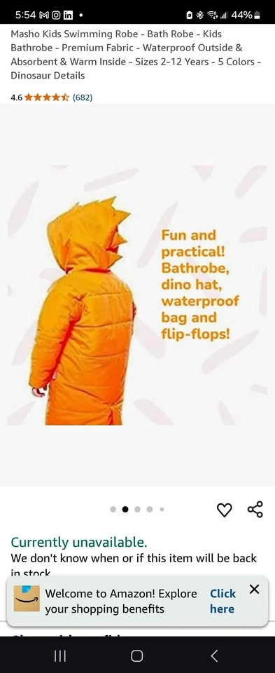 Masho Kids Dinosaur Swimming Robe Bathrobe Size 2