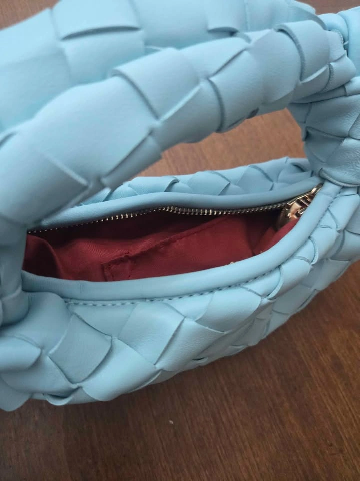 Brand new light blue woven handbag with knotted handle - photo 2