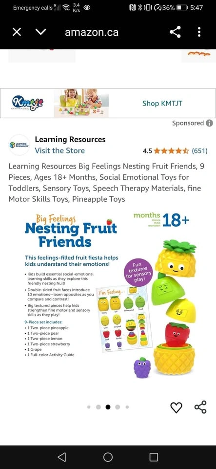 Learning Resources Big Feelings Nesting Fruit Friends Set - photo 2