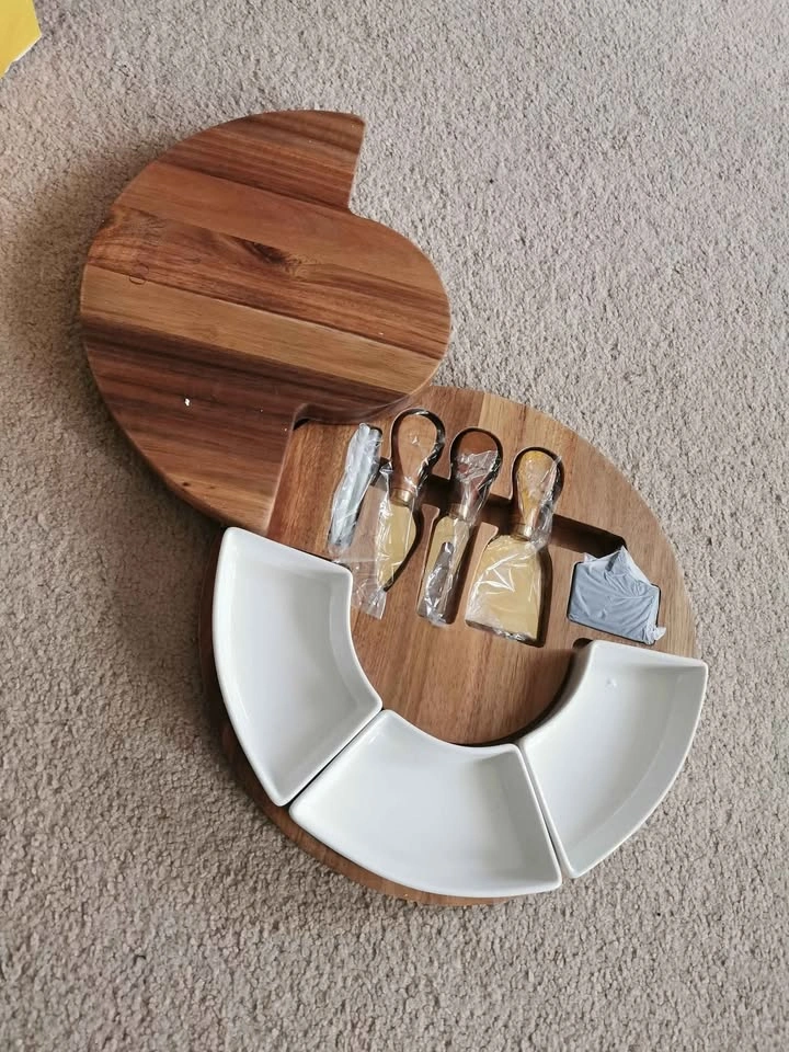 VUDECO 12in Charcuterie Board Set w 3 Plates 3 Knives - photo 2