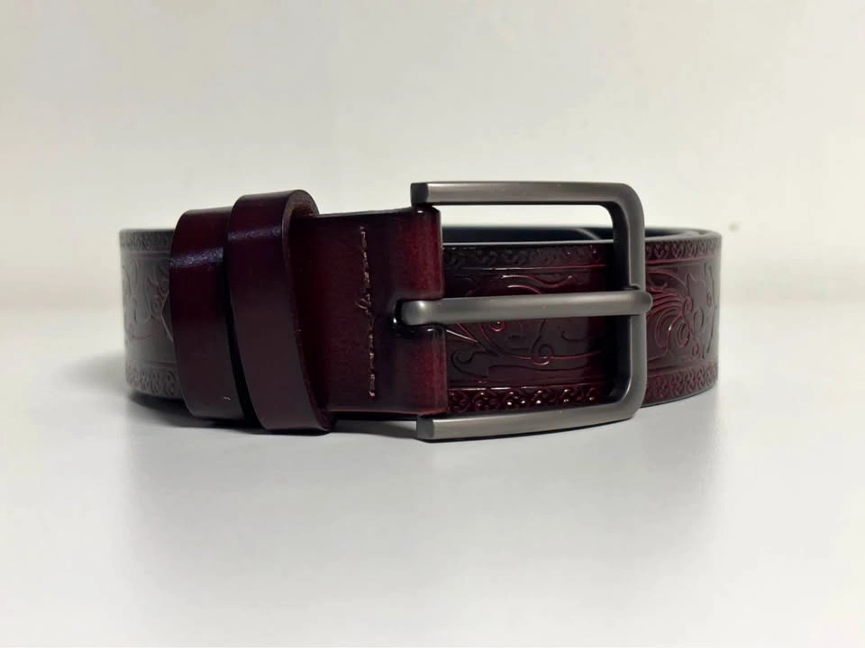 GENUINE Burgundy Embossed Leather Belt