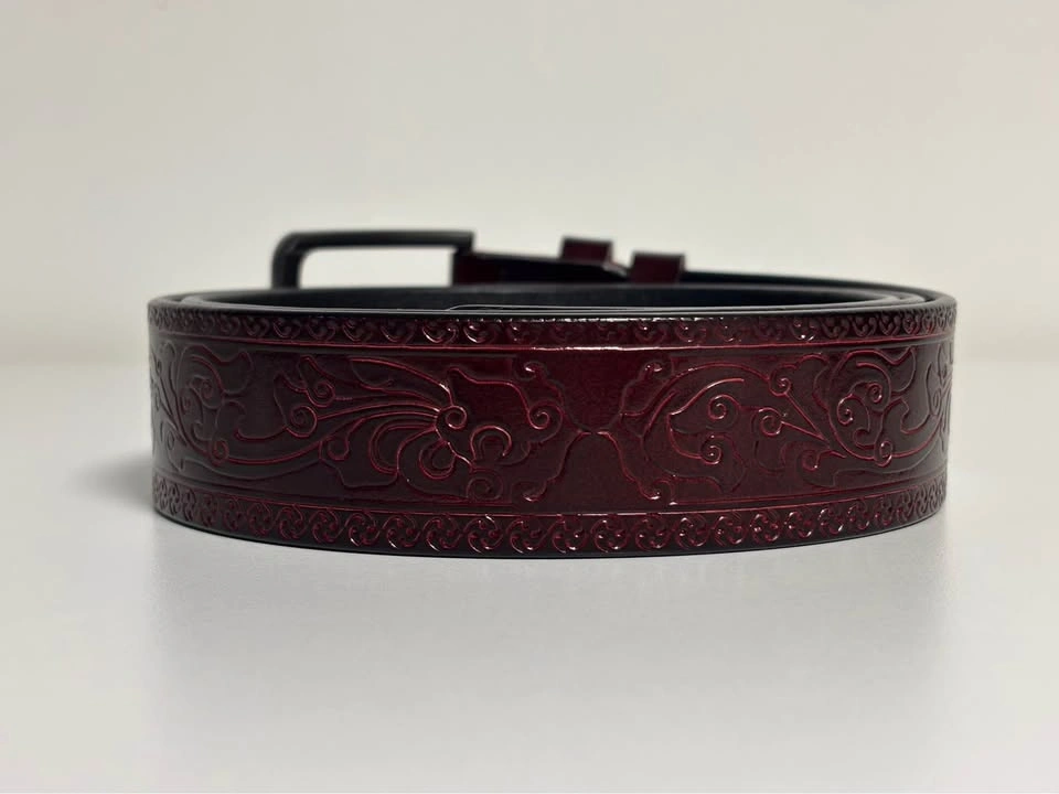 GENUINE Burgundy Embossed Leather Belt - photo 2