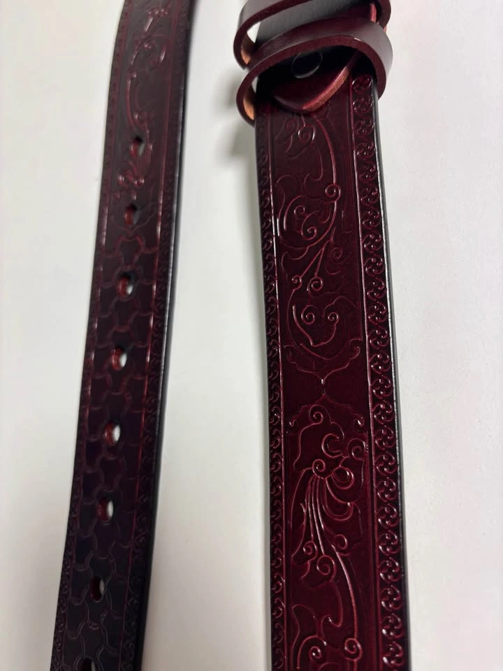 GENUINE Burgundy Embossed Leather Belt - photo 3