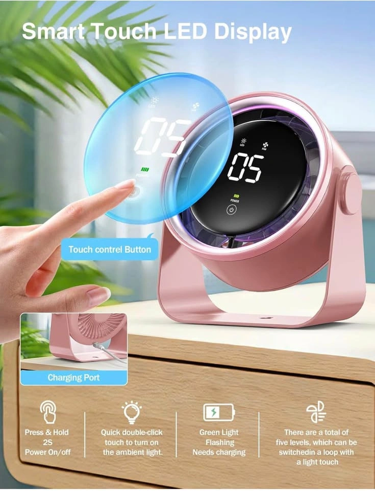 USB Rechargeable Small Desk Fan (Pink) - photo 2