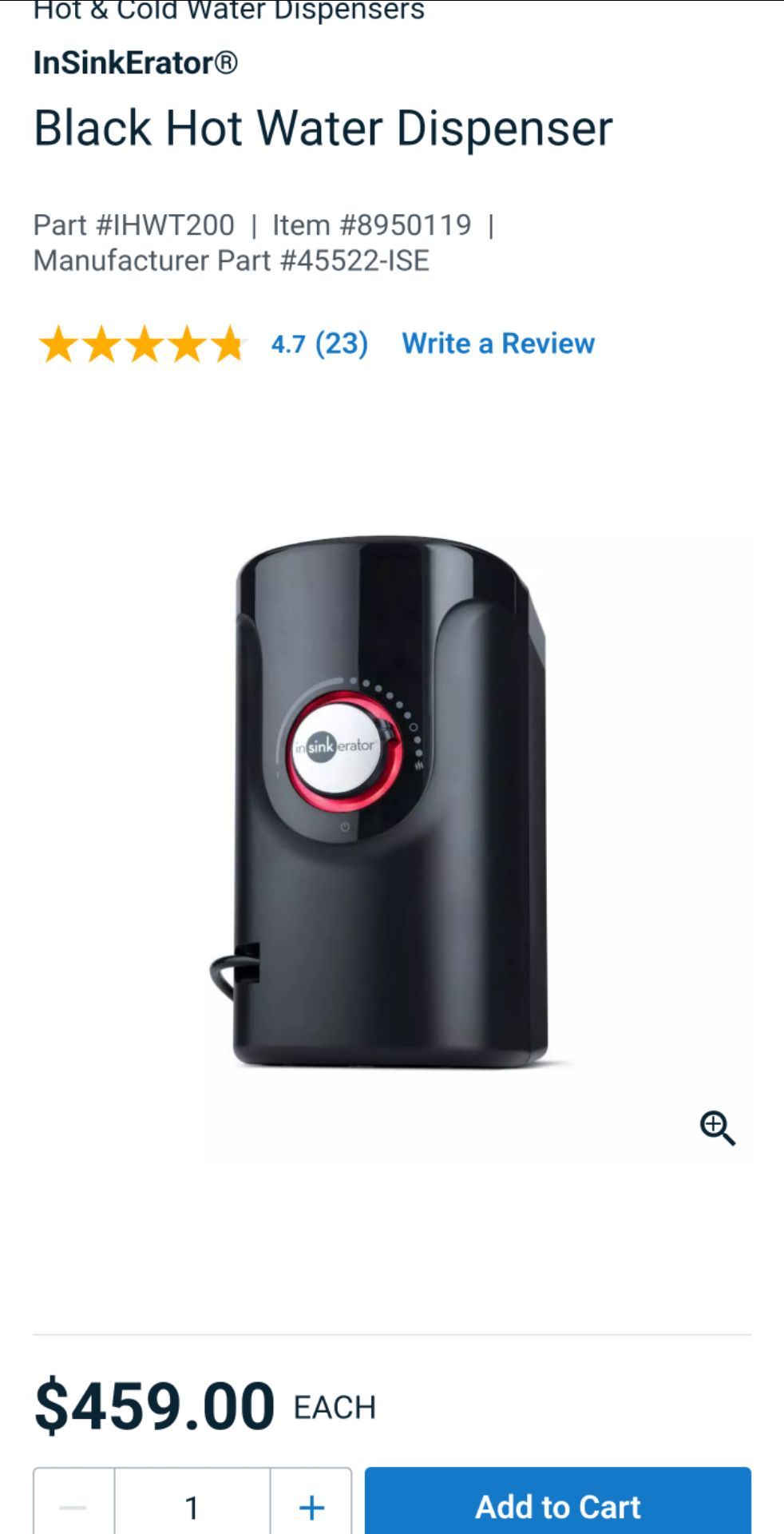 New InSinkErator instant hot water