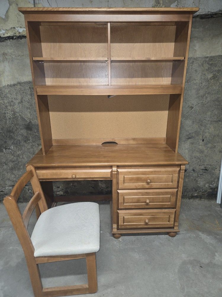 All Wood 3 Piece Desk With Bookshelf And Chair - photo 2