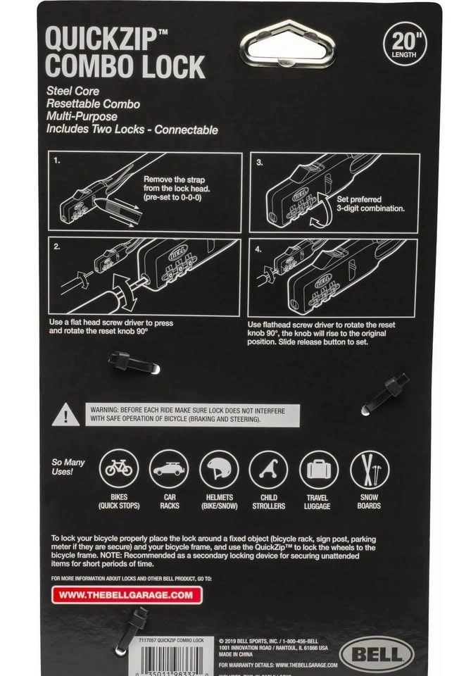 Bell Quickzip Combo Lock 20 inch Steel Core - photo 2