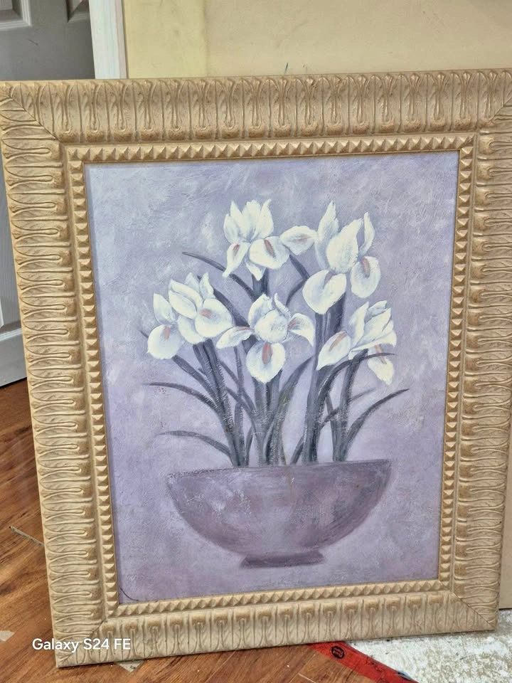 Ornate Framed White Flower Painting