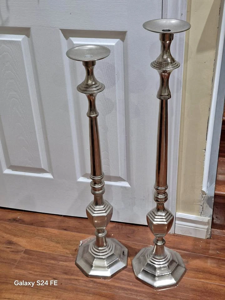 Tall Silver Candle Holders Pair