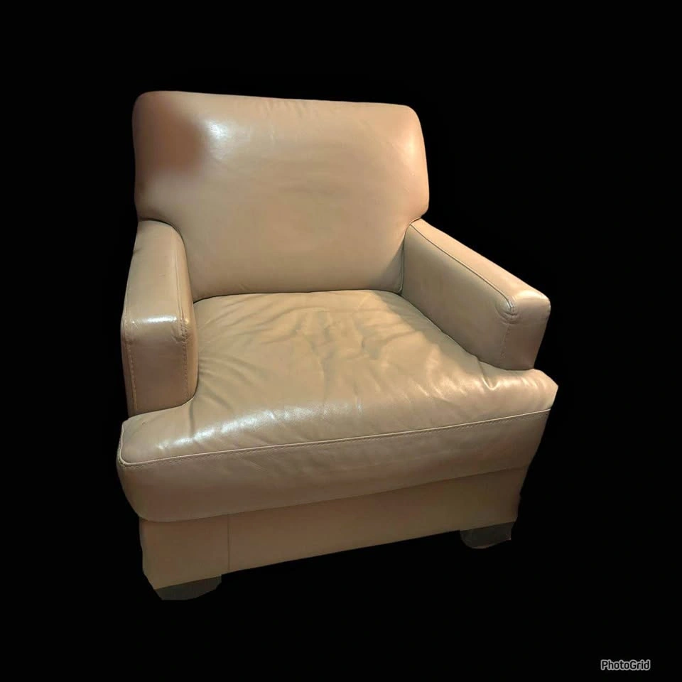 2 Beige Leather Armchairs