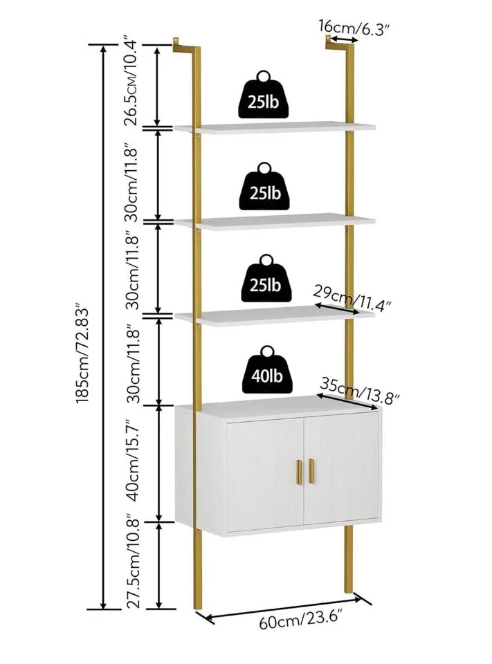 73" Tall Bookshelf with Cabinet, with Wood and Metal Frame image indicator(3)