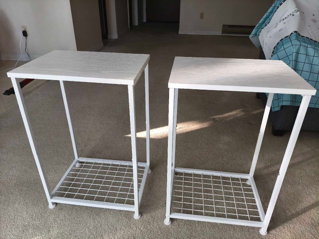 Set of 2 Modern Nightstands/End Tables - White/Metal
