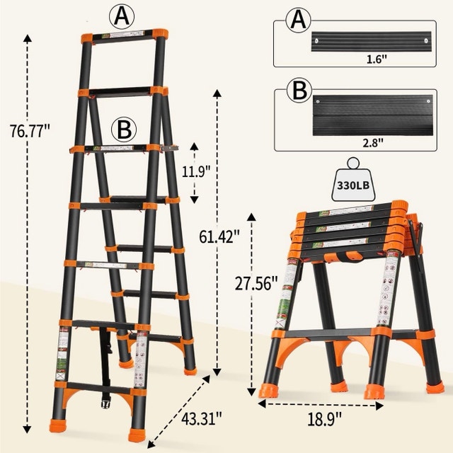 Portable Multi-purpose Telescopic Folding Ladder - 1.7m + 2m - photo 2