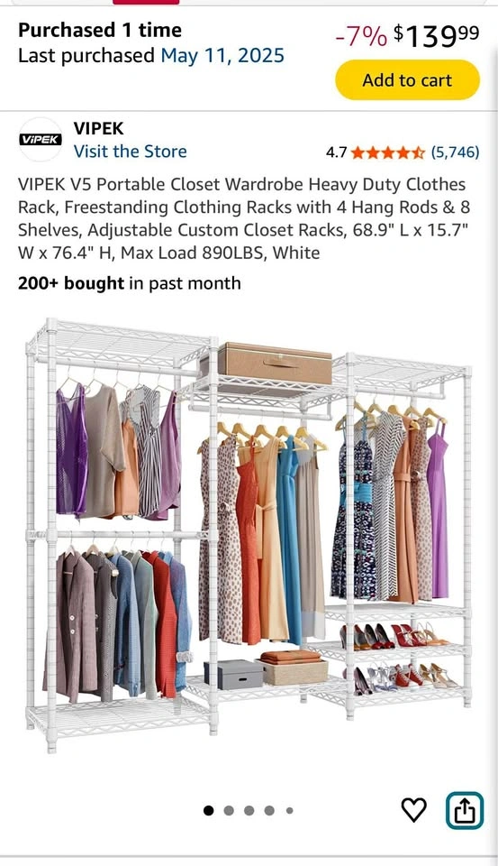 Like-new VIPEK V5 Heavy duty closet Rack