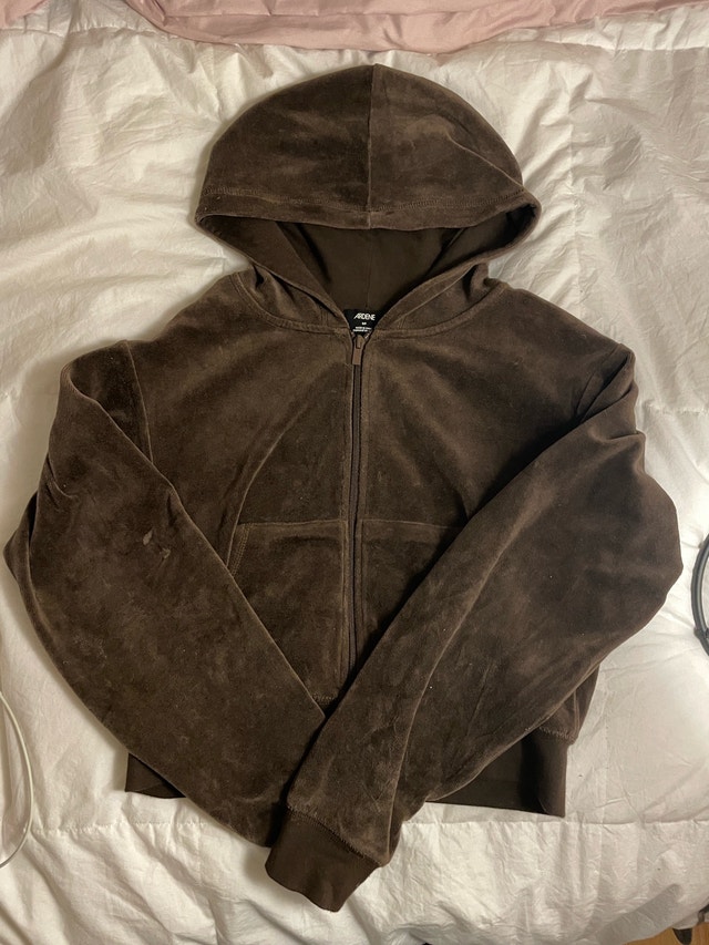 Ardene Brown Velour Cropped Zip Up