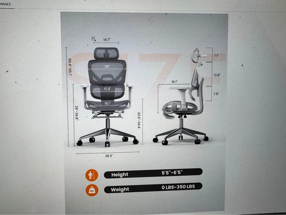 Naspaluro Ergonomic High Back Mesh Office Chair Grey - photo 2