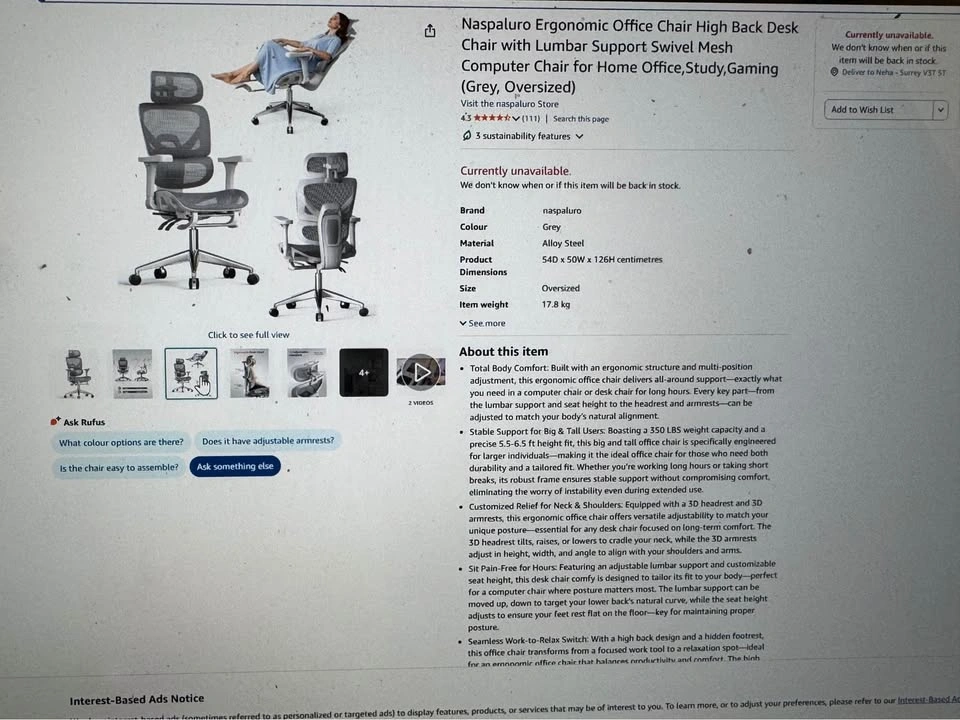Naspaluro Ergonomic High Back Mesh Office Chair Grey - photo 3