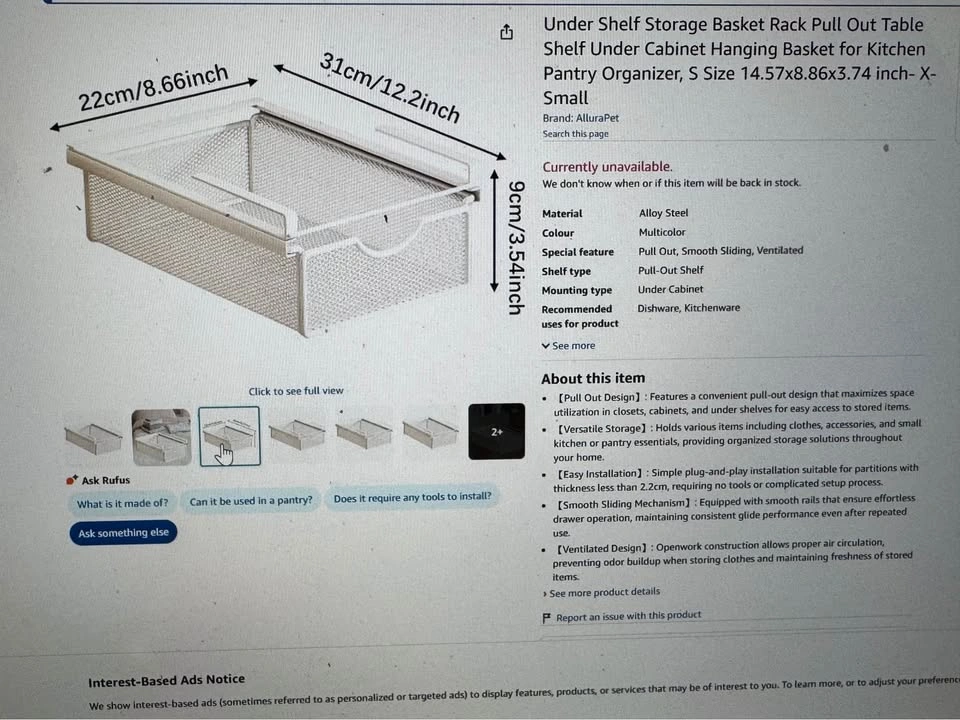 White Mesh Pull-Out Under Shelf Storage Basket - photo 2