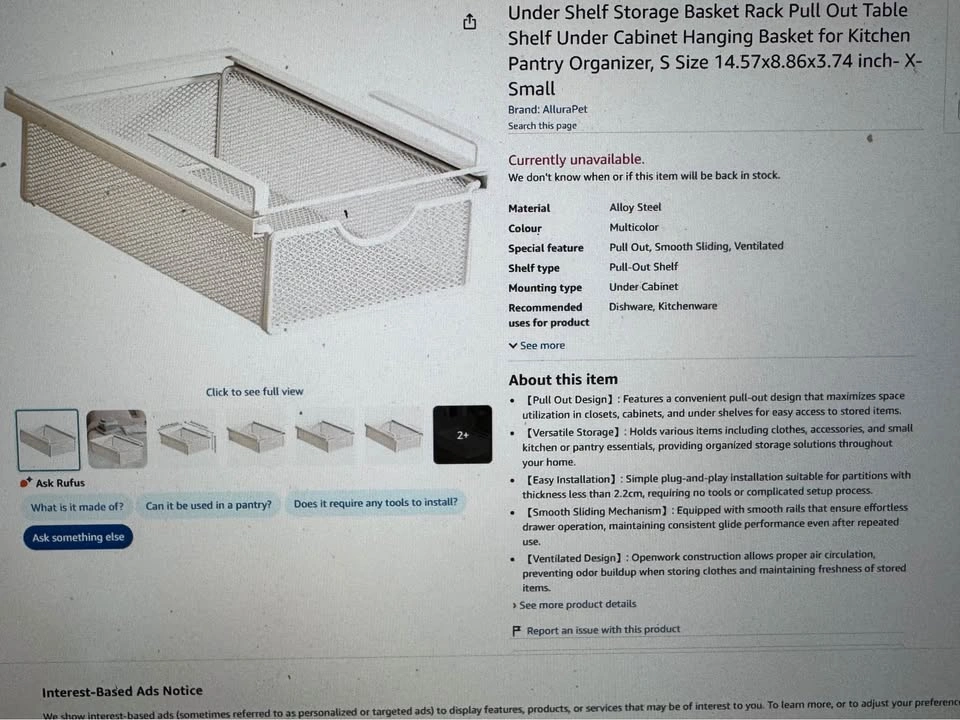 White Mesh Pull-Out Under Shelf Storage Basket - photo 3