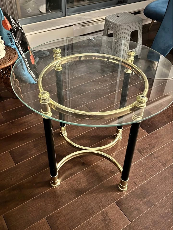 Round Glass and Brass Side Table