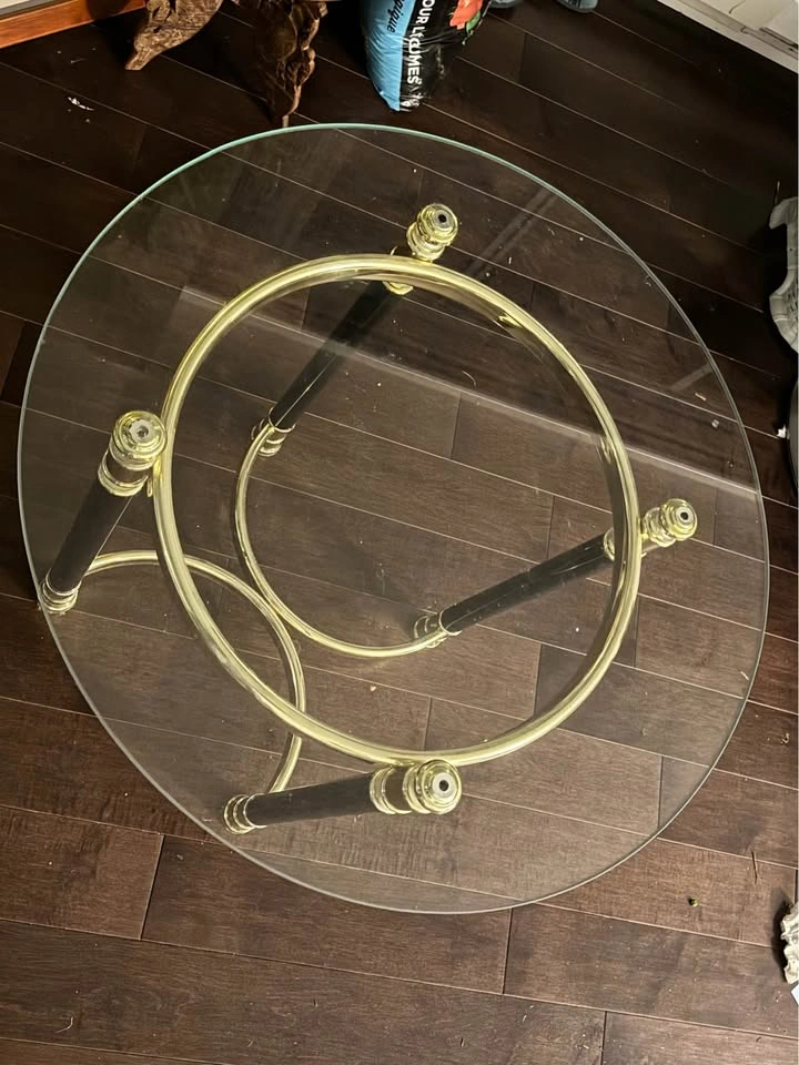 Round Glass and Brass Side Table - photo 2