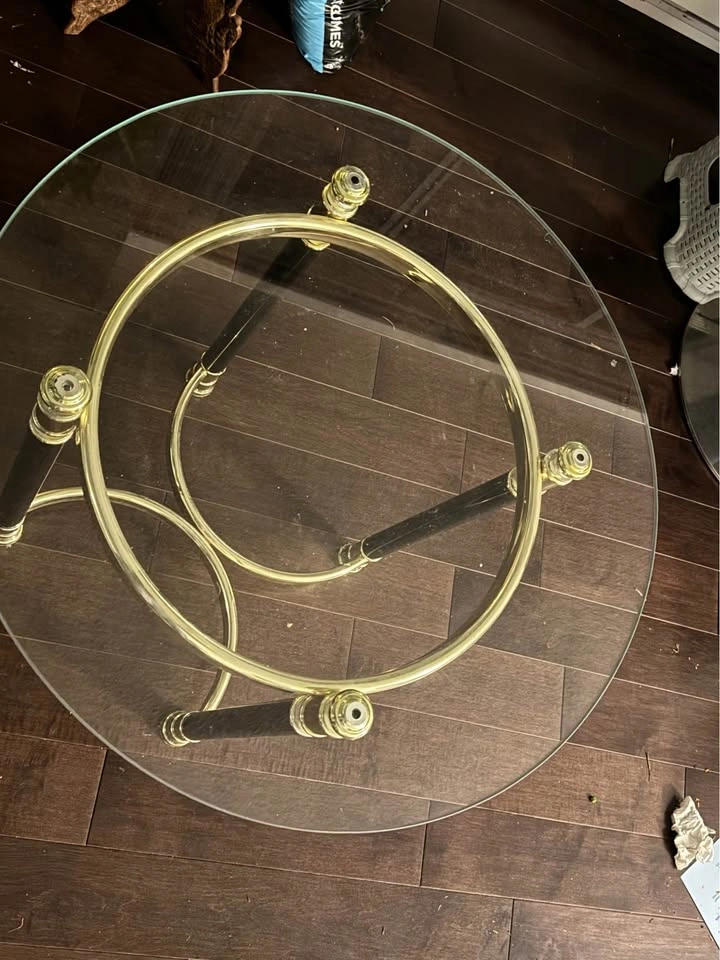 Round Glass and Brass Side Table - photo 3