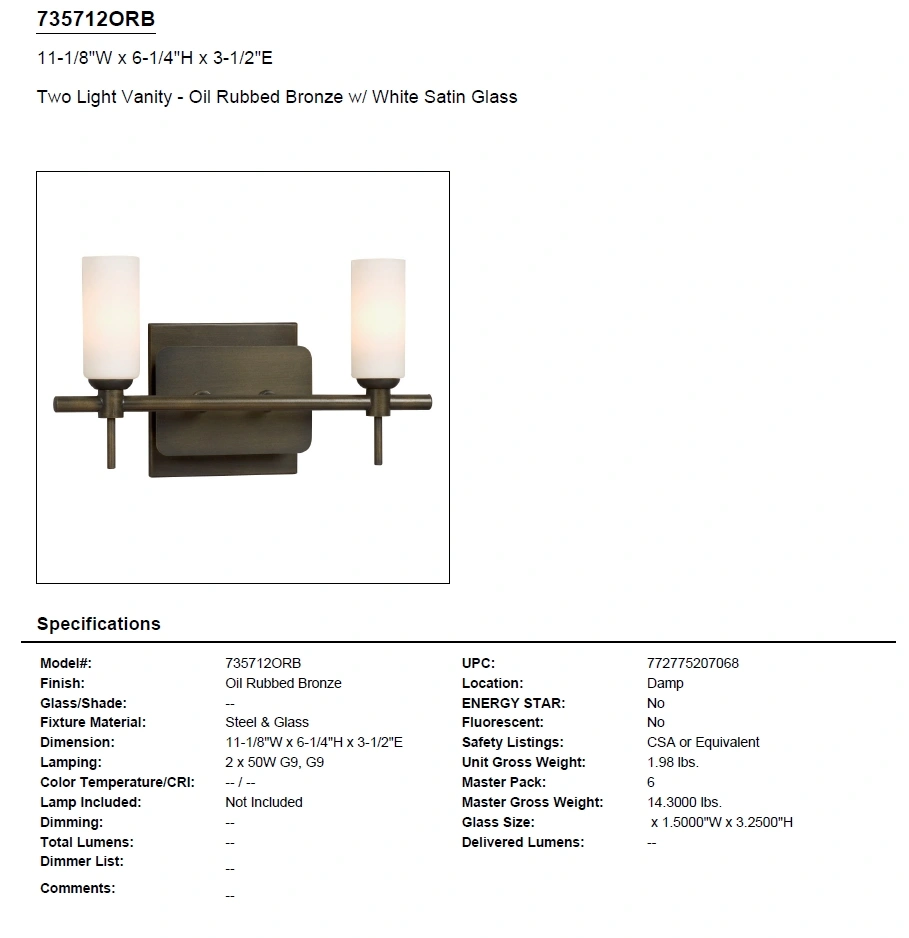 Brand New In Box 735712ORB Two Light Vanity AL035 ~ $45 - photo 2