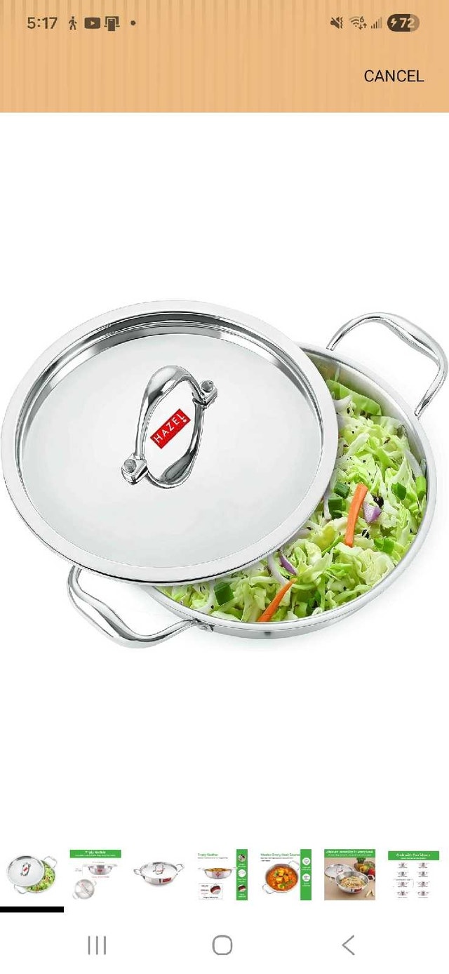 11" Triply Stainless Steel Wok / Kadhai with Lid (101.5 fl. oz)