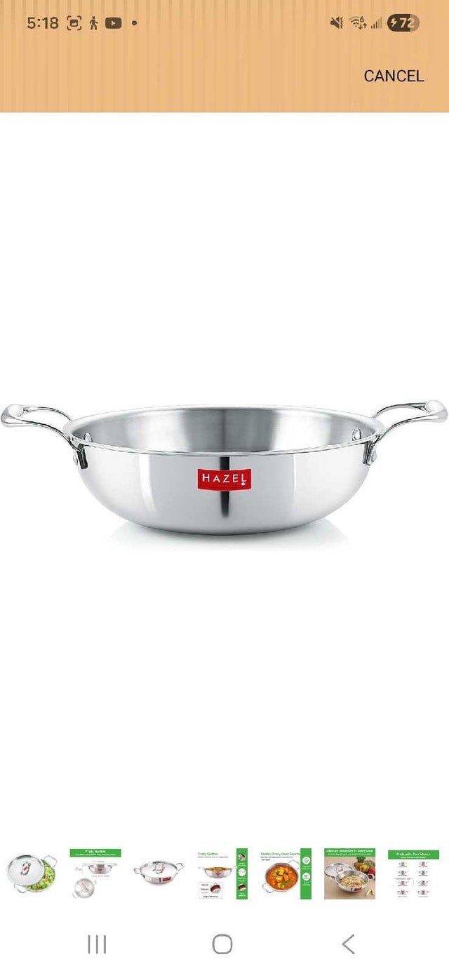11" Triply Stainless Steel Wok / Kadhai with Lid (101.5 fl. oz) - photo 4