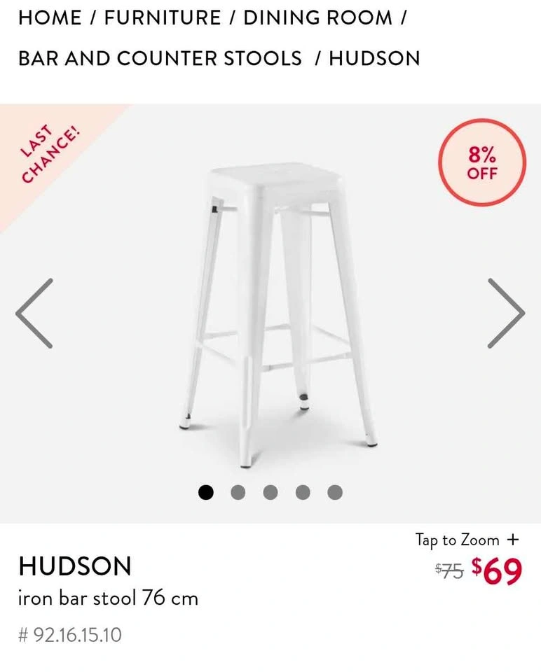 Structube Hudson white bar stool 76 cm - photo 3