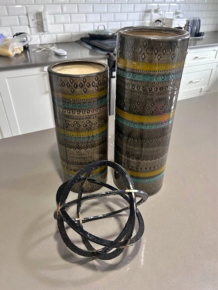 Decorative Vase Set with Metal Orb Accent – Modern Home Decor