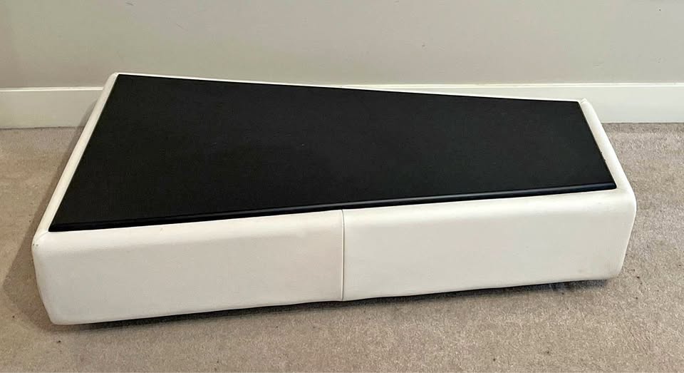 White Leather Coffee Table with Wood Top