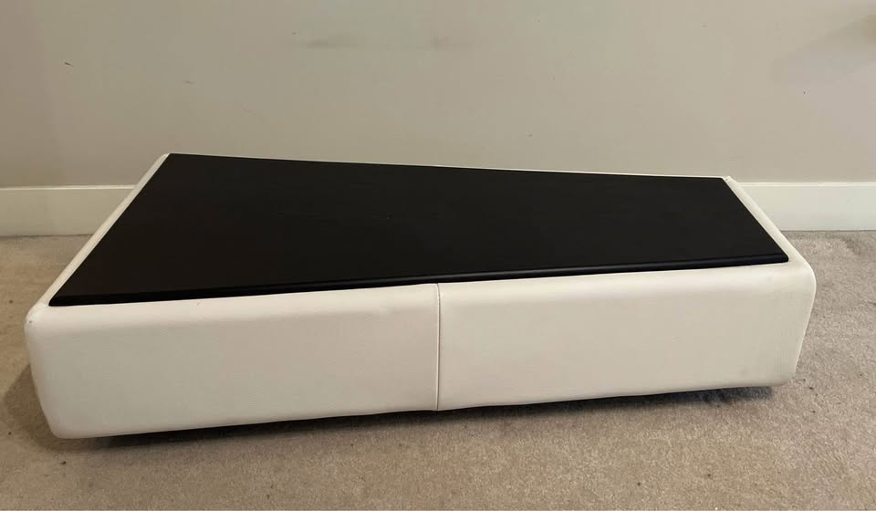 White Leather Coffee Table with Wood Top - photo 2