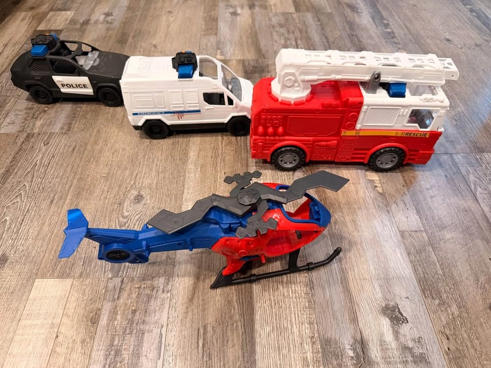 Kids Toy Vehicle Set – Police Car, Ambulance, Fire Truck & Helic - photo 2